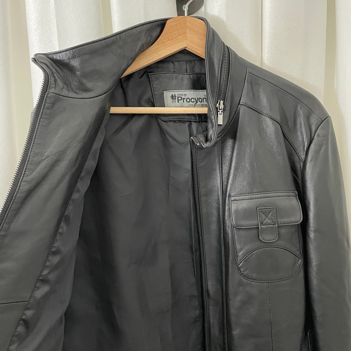쁘레숑 블랙 레더 자켓 상품이미지5