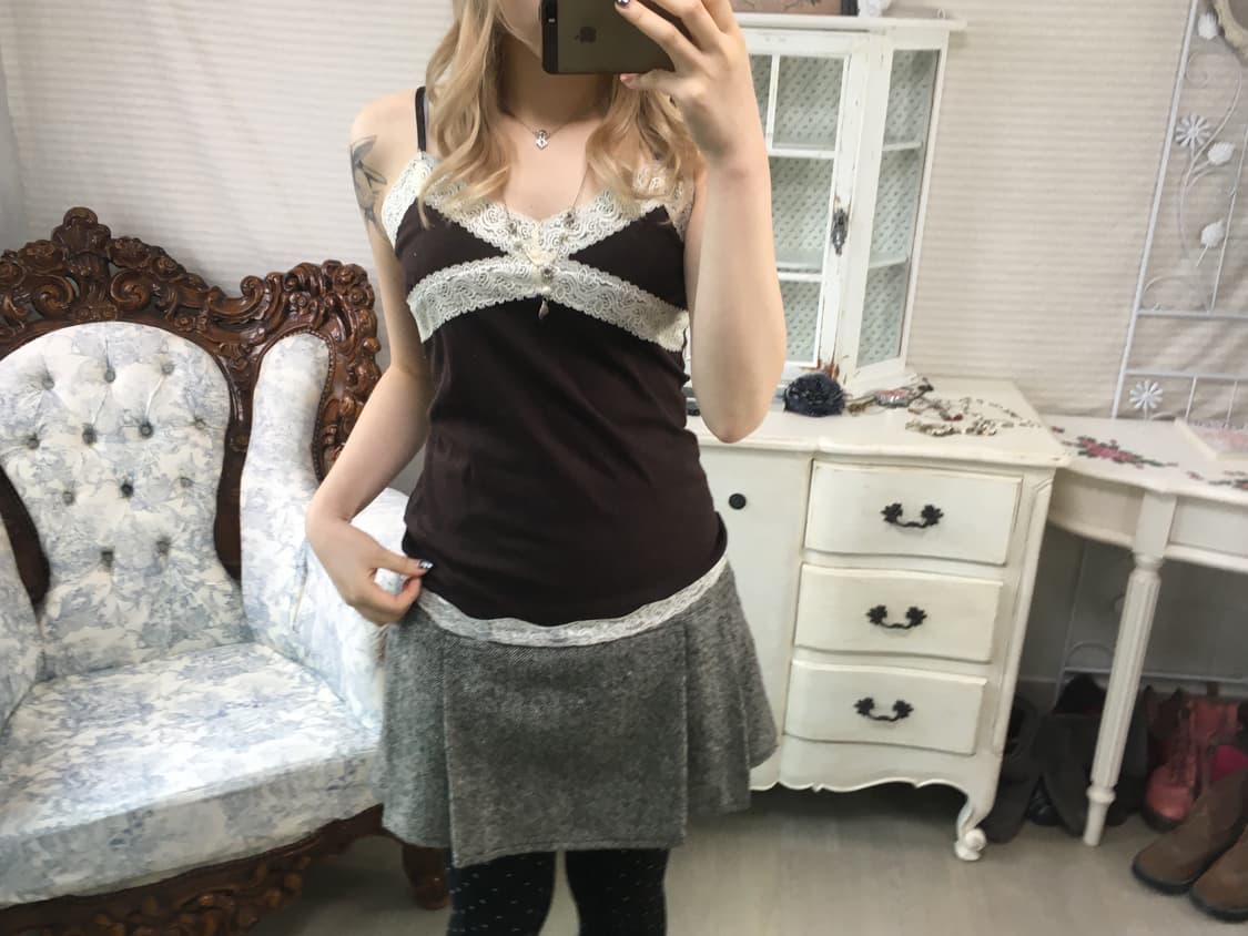 jpn vintage  brown lace sleeveless 상품이미지2