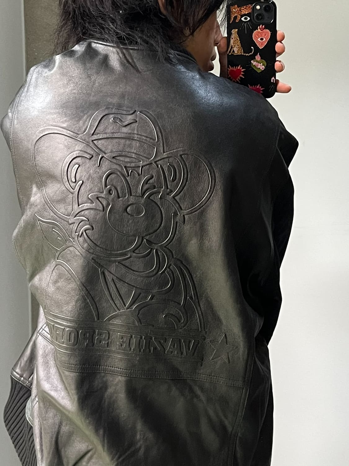 Vaziie 스포츠 카우보이 베어 나일론/레더 램스킨 레더 자켓 상품이미지2