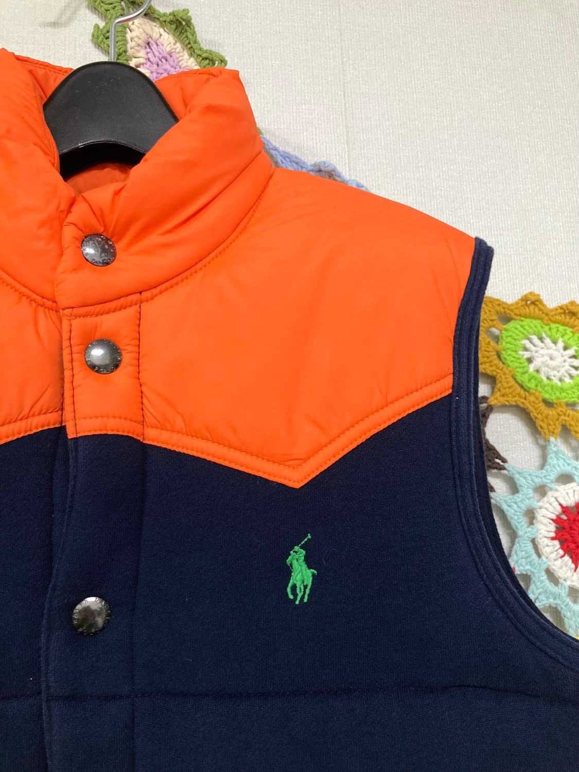 폴로랄프로렌 체크안감 배색 패딩조끼 베스트 _ 네이비/오렌지 상품이미지2