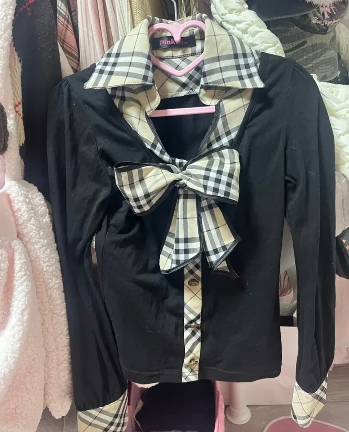 pinkmix 핑크믹스 오네갸루 리본 셔츠탑 핀터레스트 상품이미지1