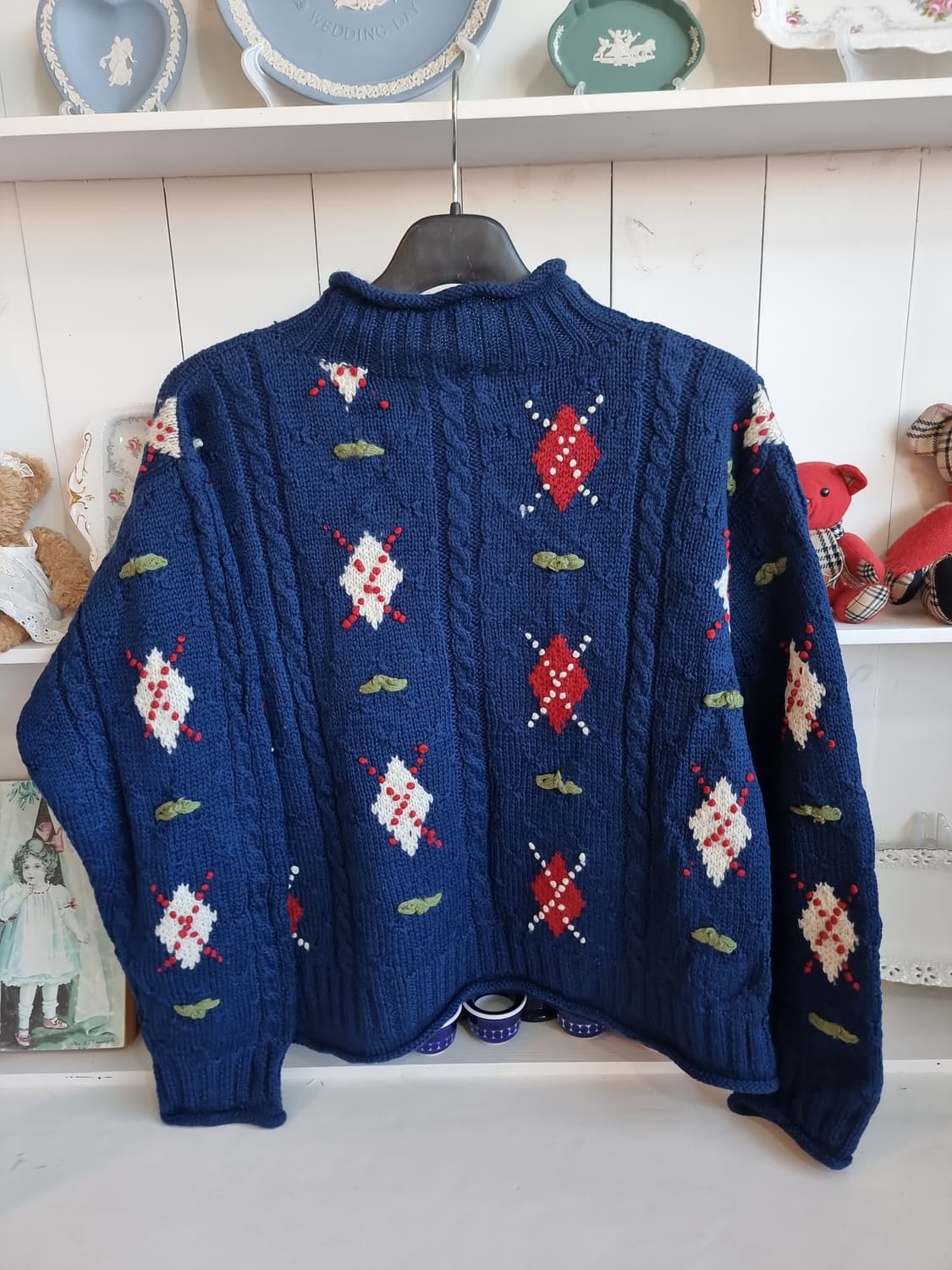 빈티지 니트  블루 체크포켓 상품이미지8