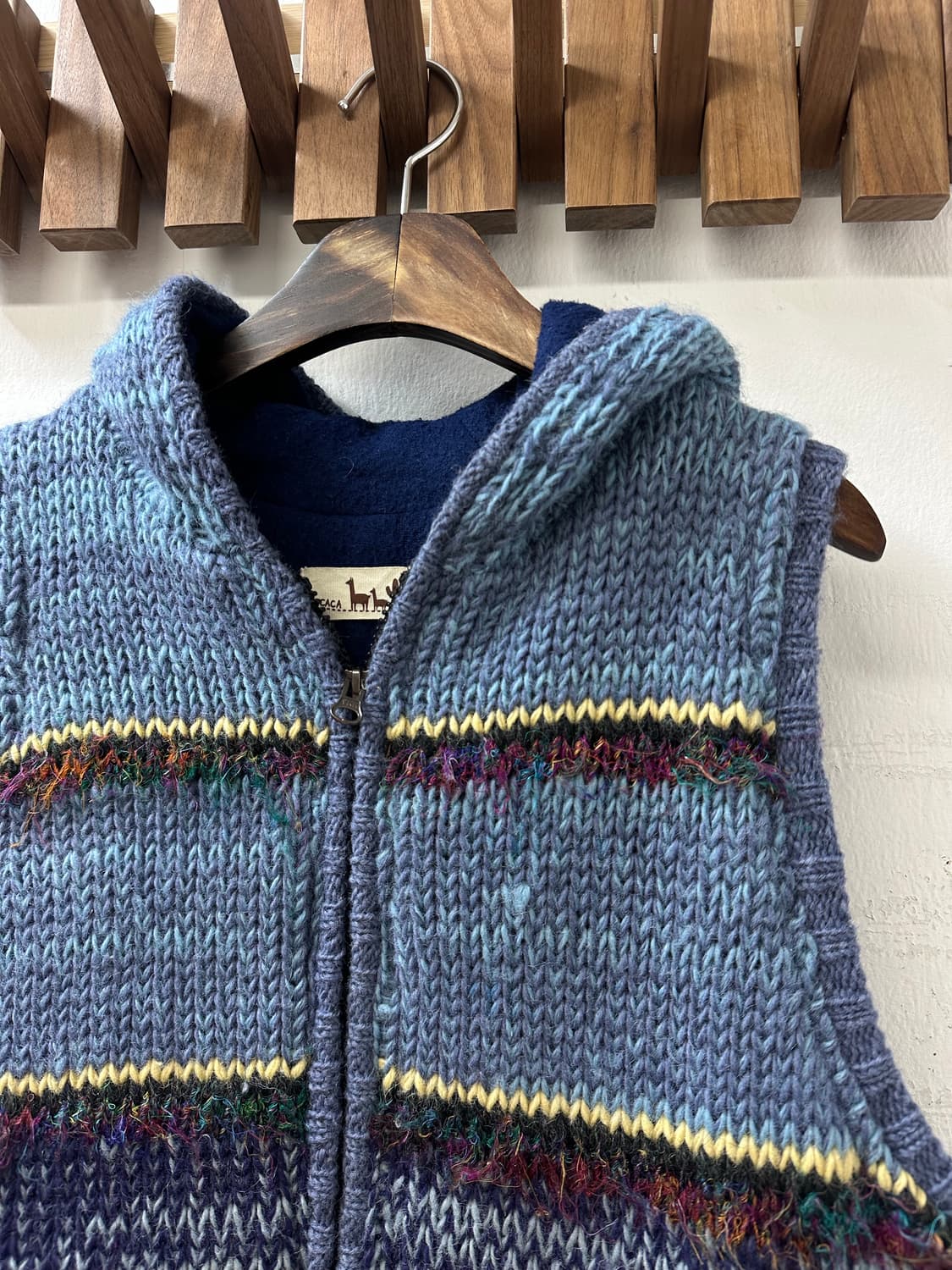 일본빈티지 TiTiCACA 티티카카 모티브 핸드메이드 후드 니트 베스트 상품이미지2