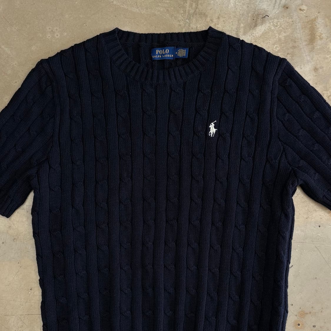 M 폴로랄프로렌 여성용 블랙 케이블 반팔 니트 상품이미지1