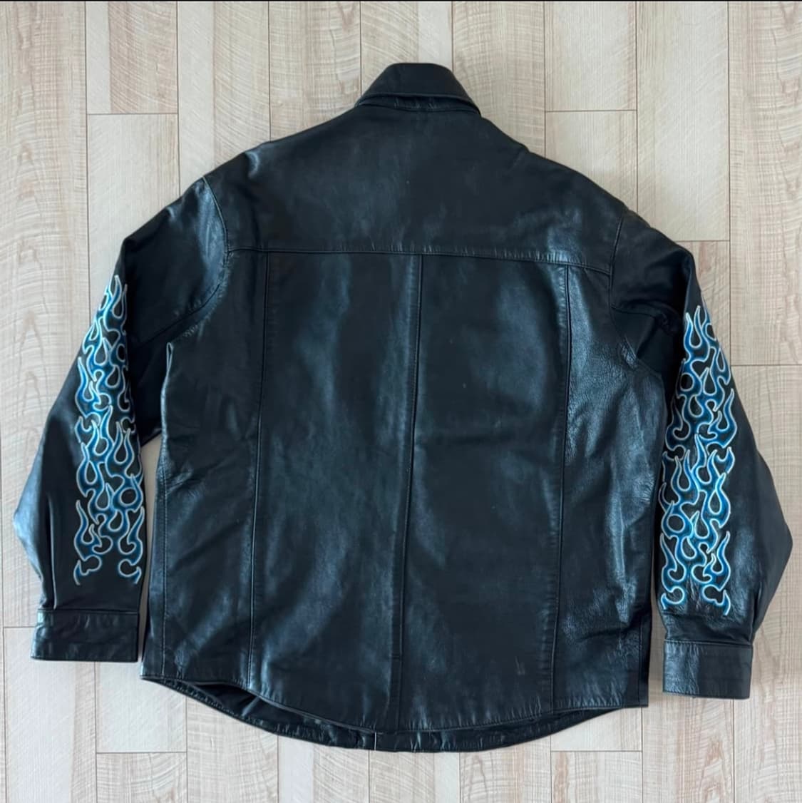 블루 플레임 자수 가죽 빈티지 셔츠 자켓 XL 상품이미지2