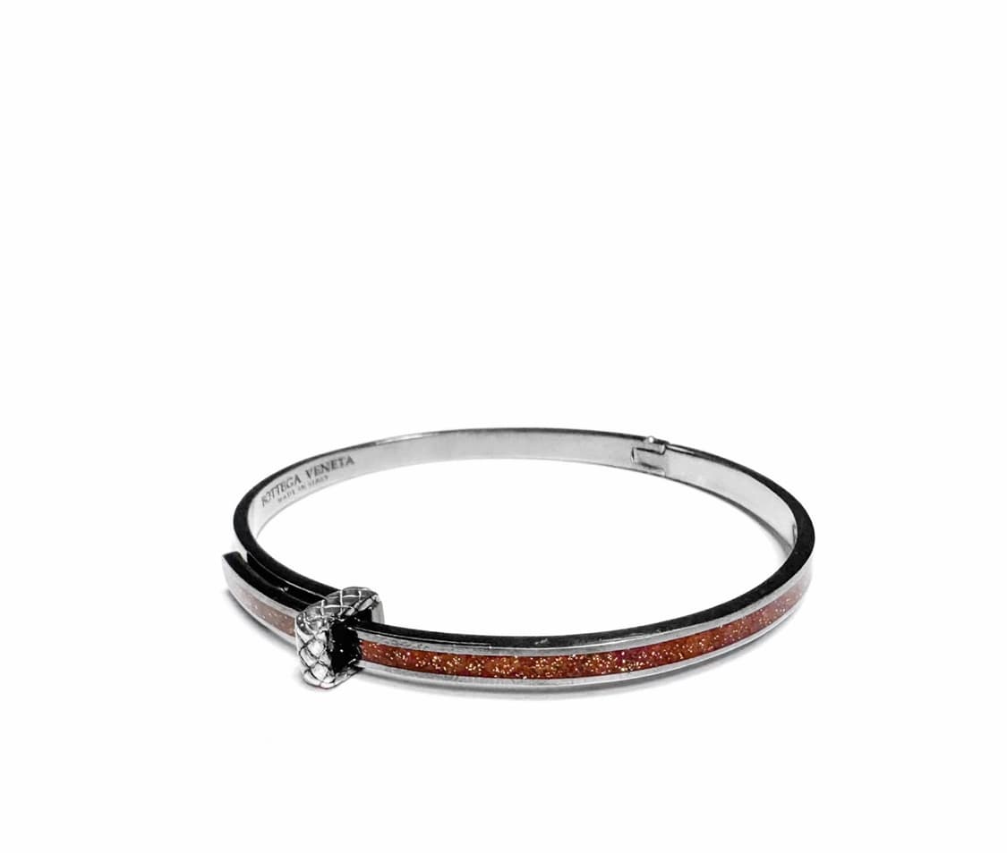 [S] 보테가베네타 에나멜 커프스 실버 브레이슬릿 팔찌 스몰 브라운 상품이미지2