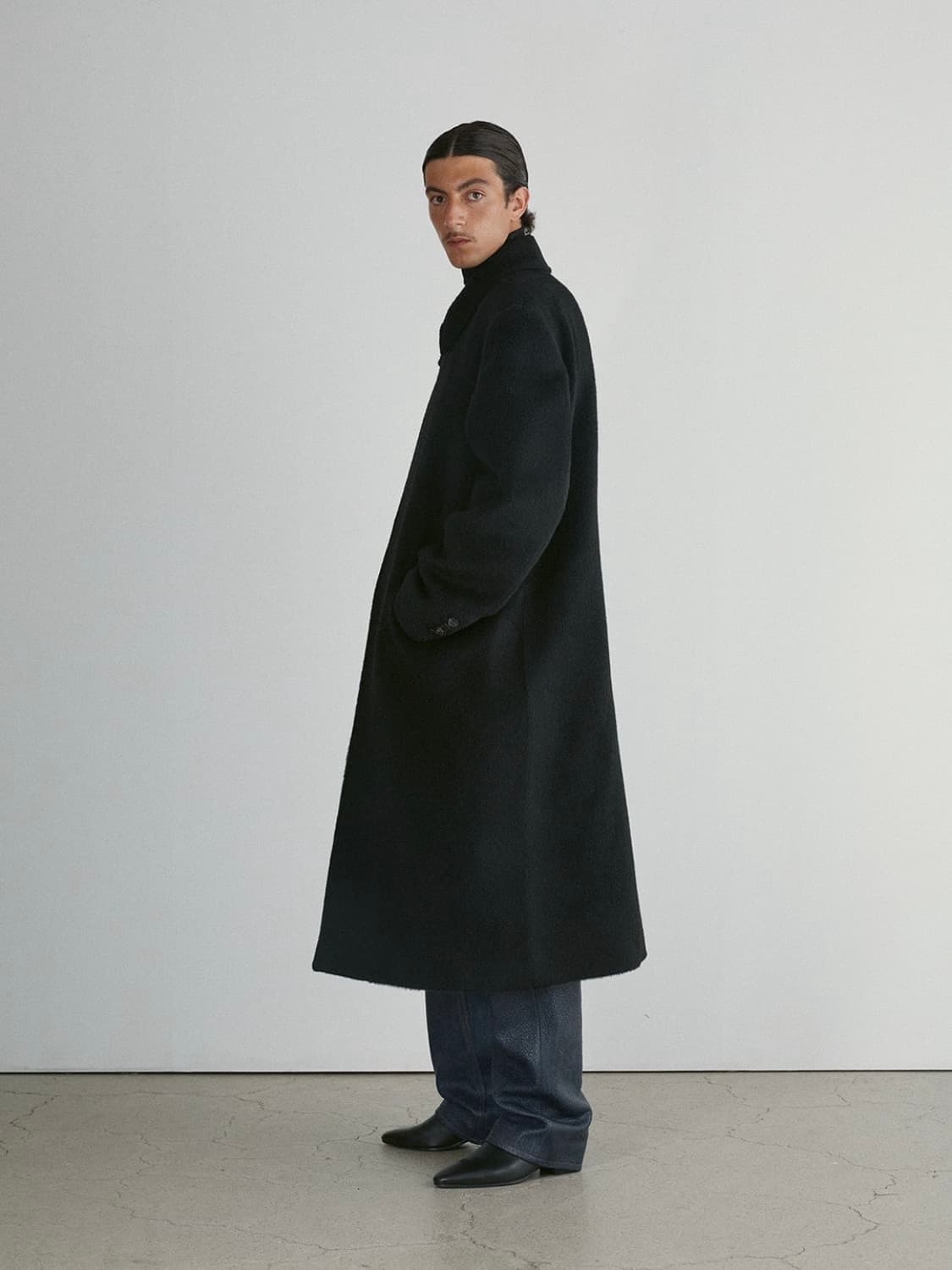 [L] 렉토 라마 울 블렌드 발마칸 코트 블랙 상품이미지4