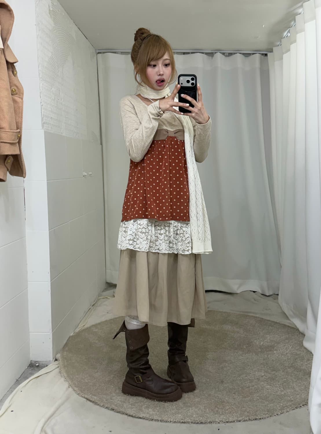 베이지 러블리 너드 모리걸 도트 코디세트 상품이미지3