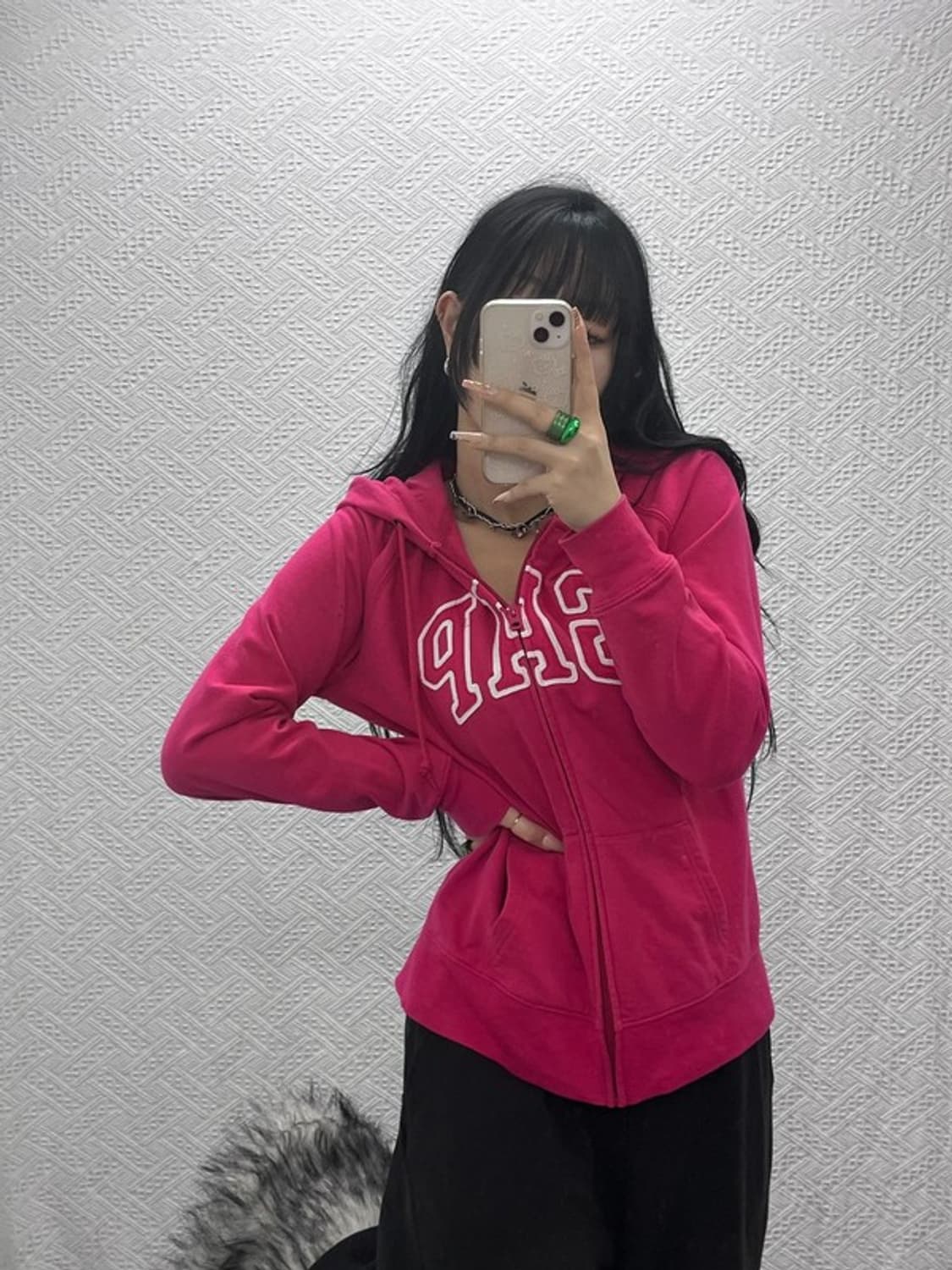 갭 올드스쿨 Y2K 핫핑크 약기모 후드집업 L C08205 상품이미지1