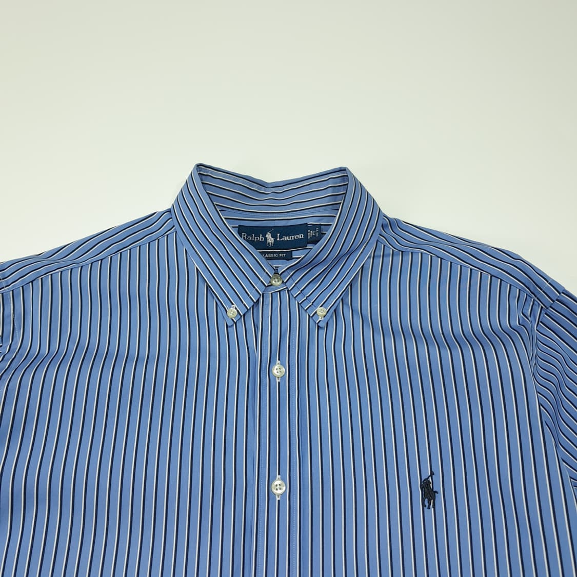 CL703 XL 폴로 00s 코튼 스트라이프 버튼다운 블루 셔츠 남방 상품이미지2