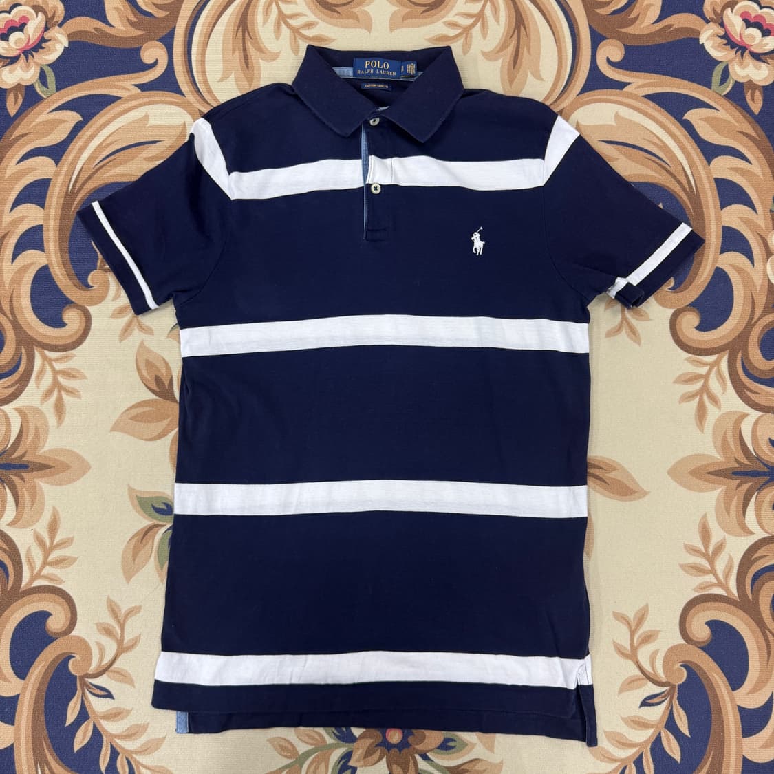 (S)폴로 랄프로렌 스트라이프 반팔 PK 카라티셔츠(네이비,남흰) 상품이미지1