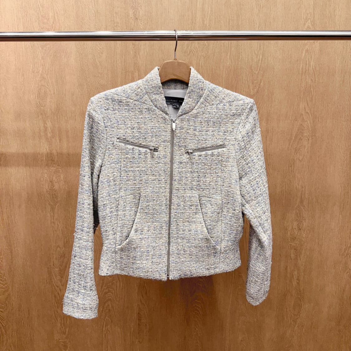 띠어리 트위드 긴팔 집업 크롭 자켓 텍스처 슬림핏 멀티 컬러 상품이미지2