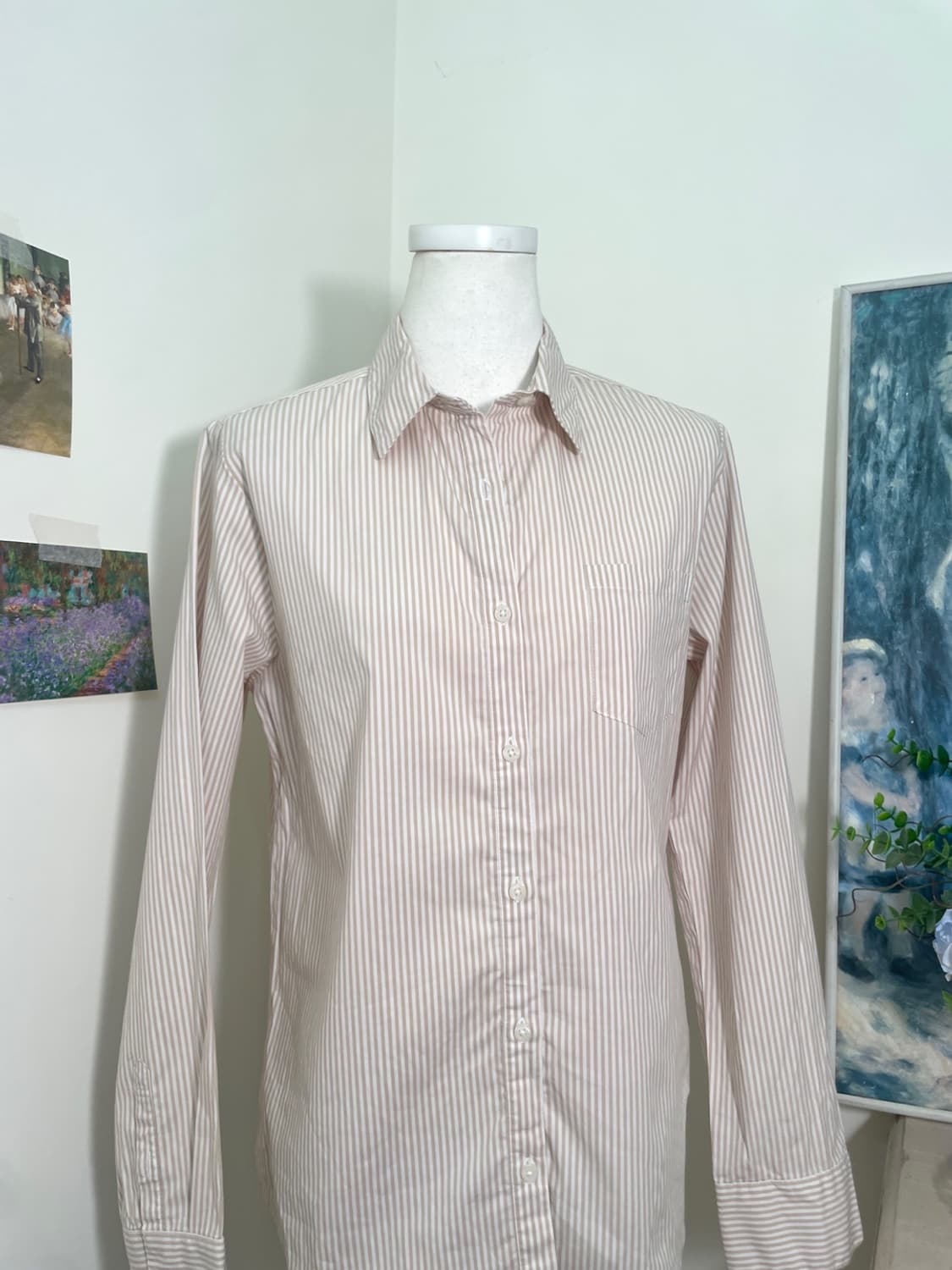 beige stripe basic line shirt(size-M) 상품이미지5