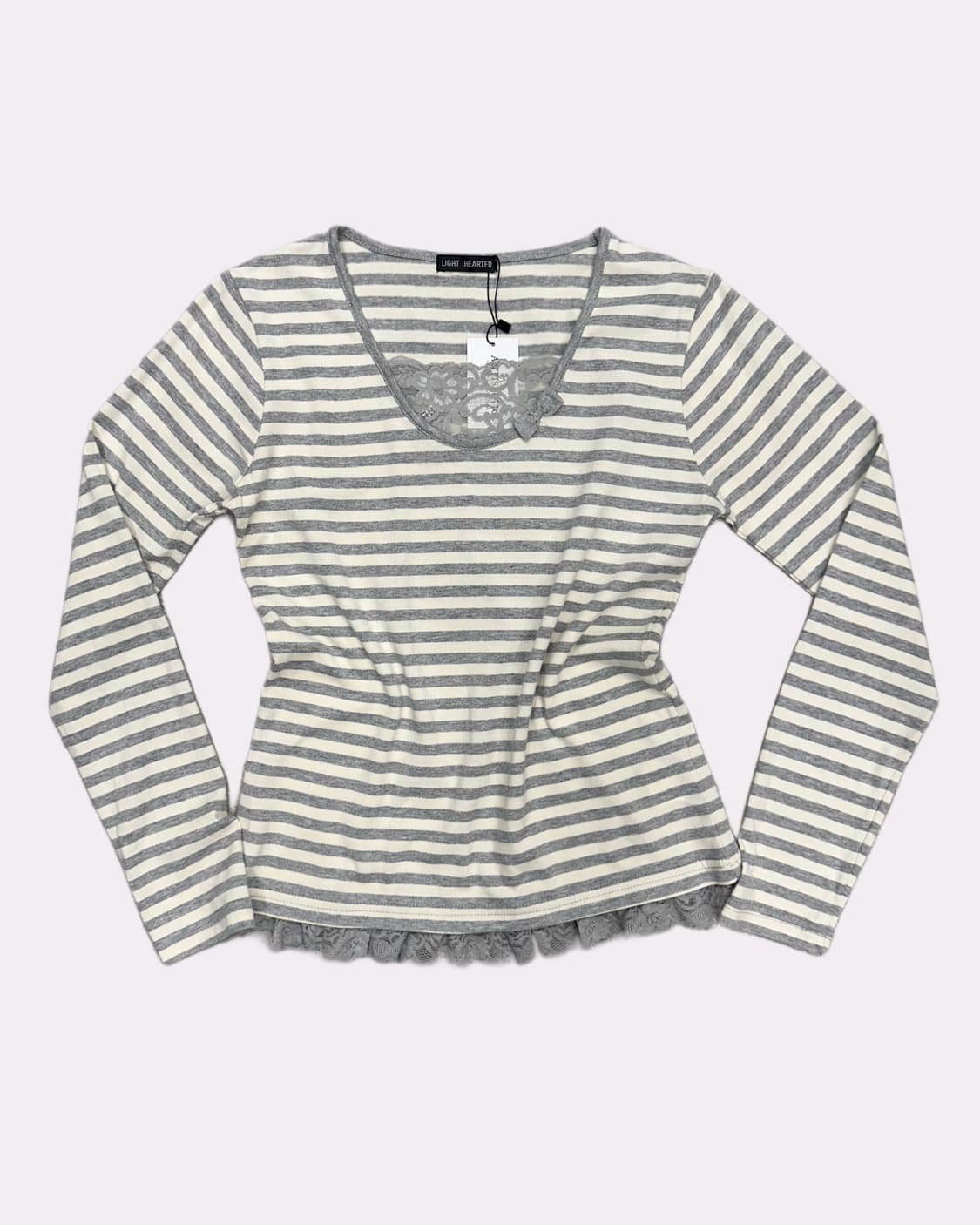 grey stripe lace ribbon t-shirt 상품이미지1