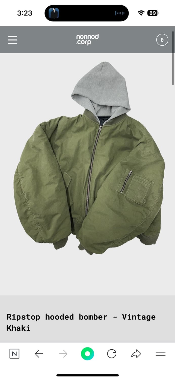 [OS] 논노드 립스탑 후드 봄버 빈티지 카키 상품이미지1