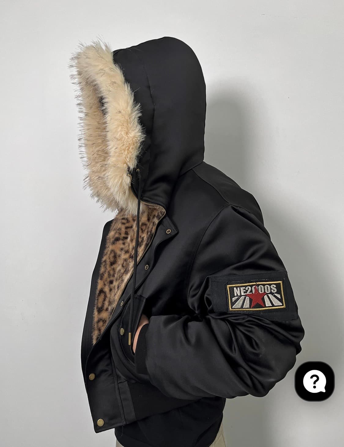 no E mosen 레오파드 후드 퍼 크롭 항공점퍼 상품이미지6