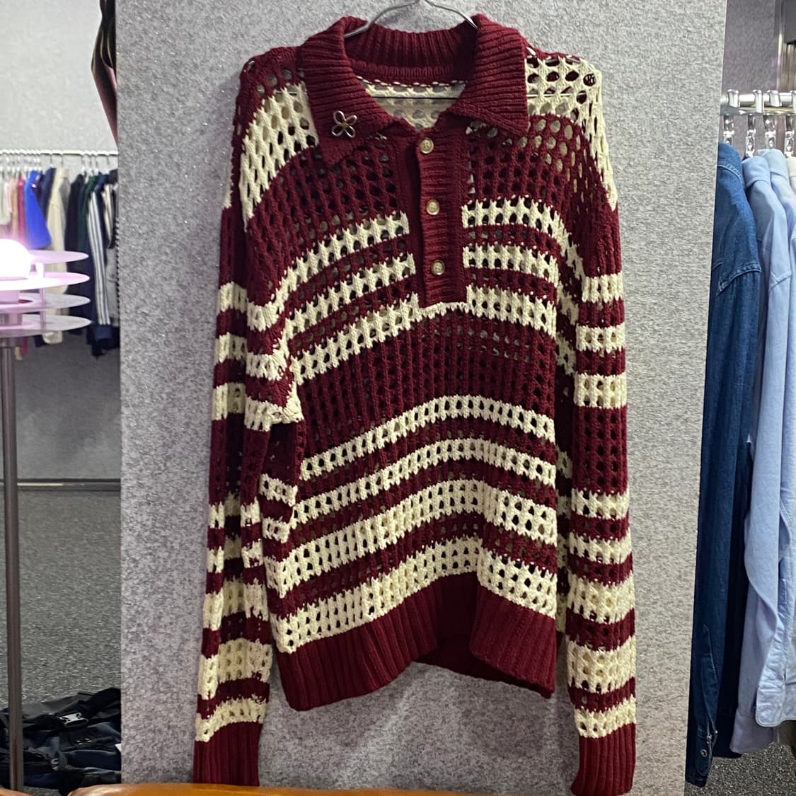 Vtg 네트 코튼 카라 니트 B2654 상품이미지2