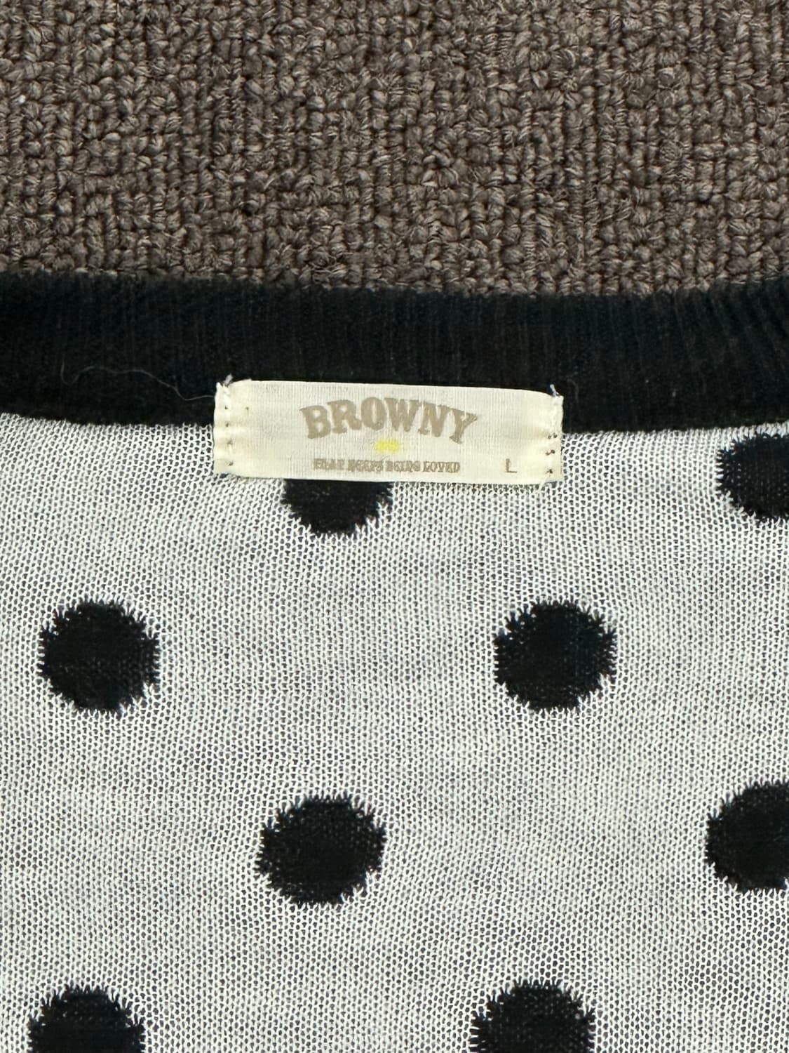 L)BROWNY 빈티지 여성 블랙 도트 브이넥 니트 가디건 상품이미지5