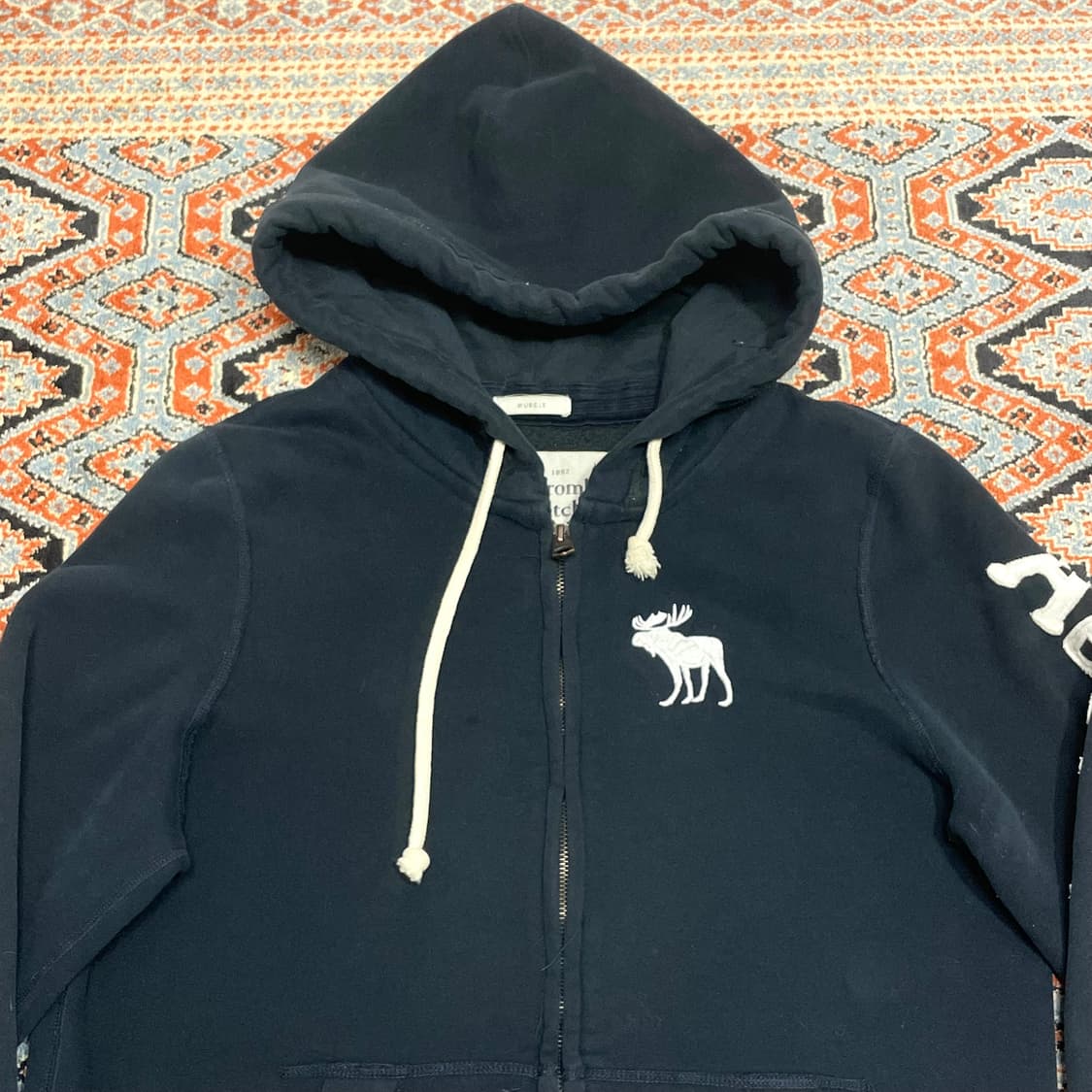 아베크롬비 사이드 스펠로고 네이비 기모 후드 집업 여성L 상품이미지2