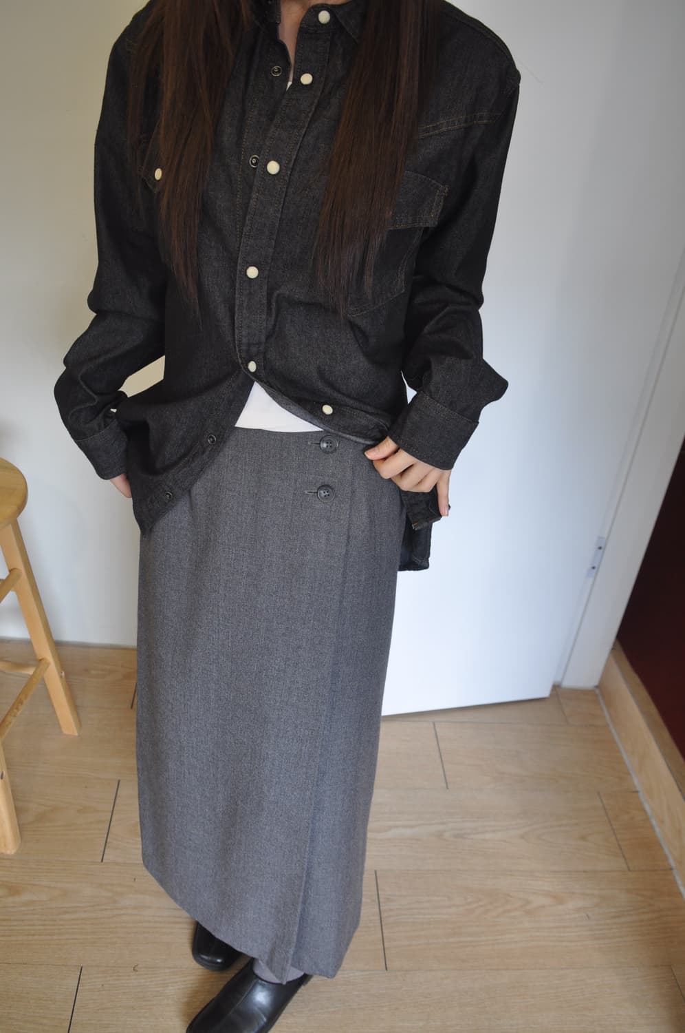 버튼 랩 롱스커트 상품이미지7