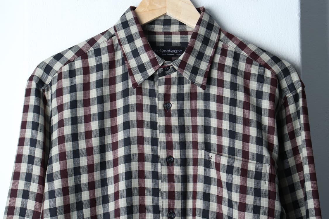 (L-XL) 입생로랑 셔츠 남방 체크 베이지 울 아메카지-H30666 상품이미지3