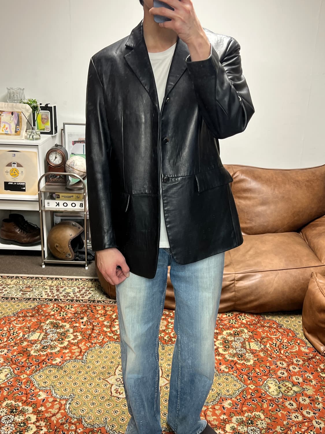 [착용샷] Sieg 리얼레더 가죽 블레이저 95 상품이미지2