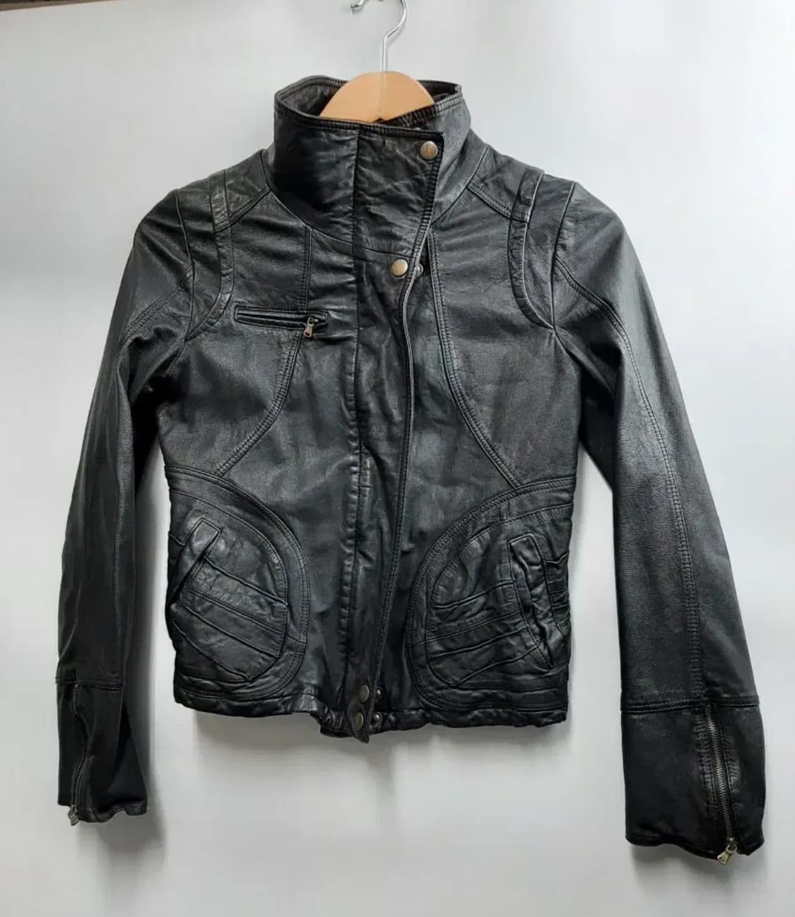 양가죽 하이넥 레더 자켓 상품이미지1