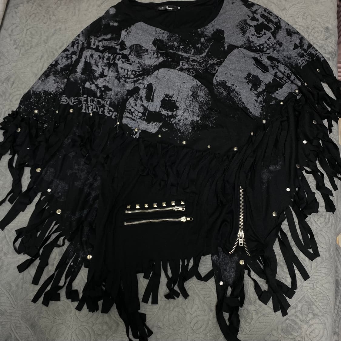 (착샷0) 해골 프린팅 판초 레이어드 티셔츠 고스펑크 펑크룩 상품이미지1