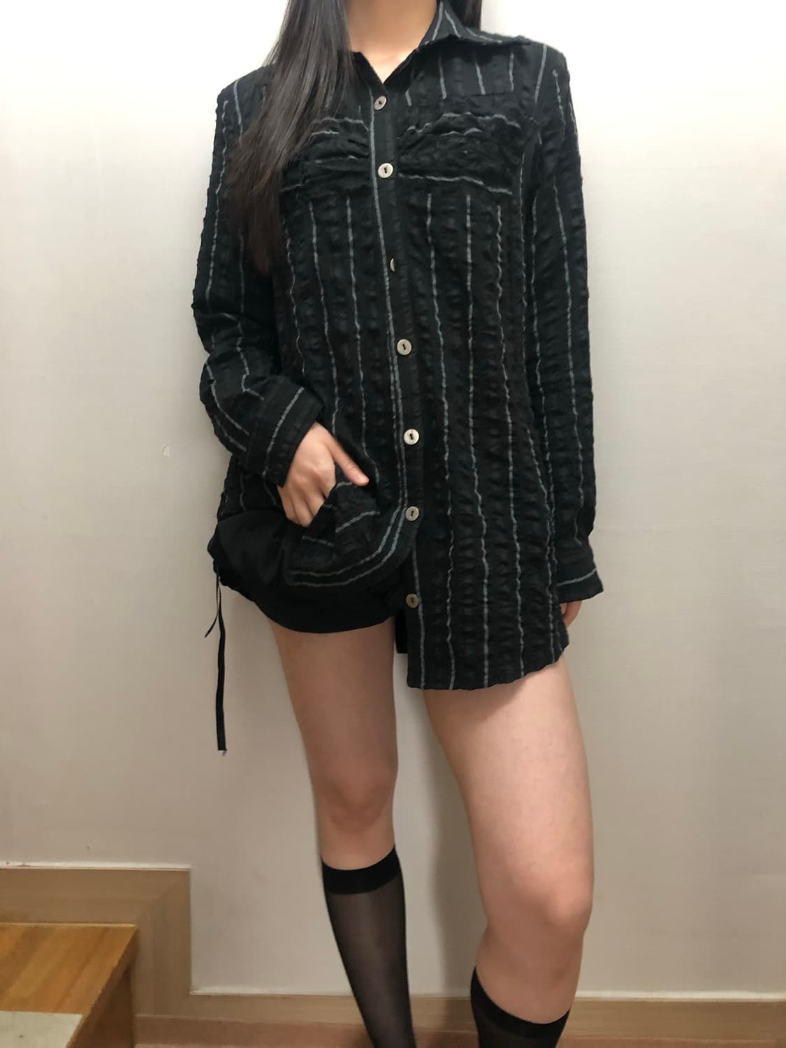 빈티지 블랙 스트라이프 셔링 셔츠 상품이미지8