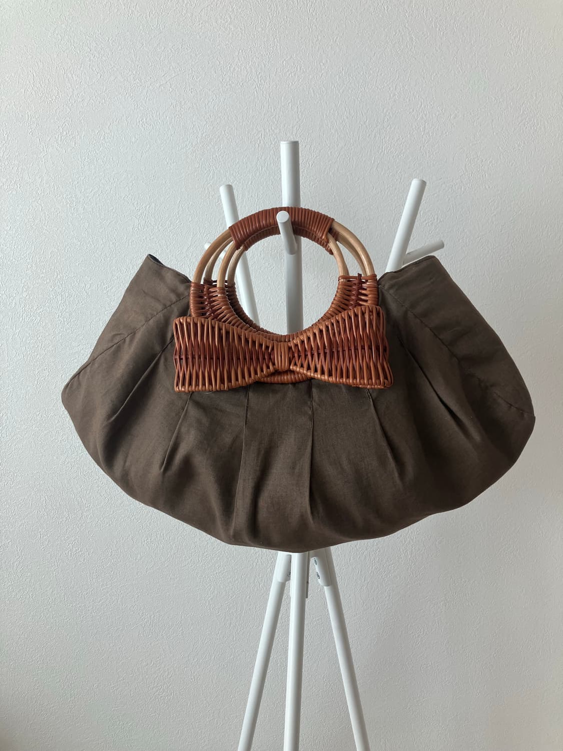 Studio clip 갈색 라탄 리본 손잡이가방 라탄백 에코백 천가방 상품이미지1