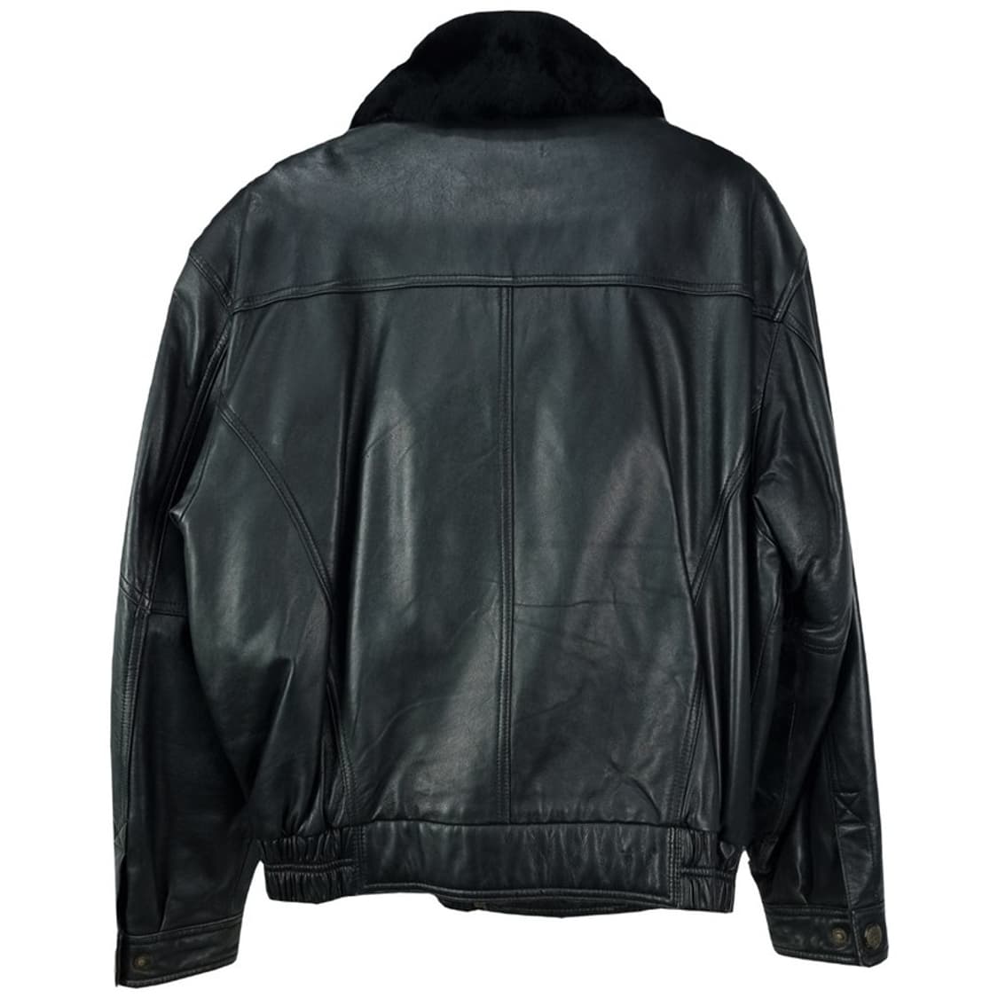 [빈티지] 리얼 쉽스킨 양가죽 카라 퍼 레더 봄버 자켓 블랙 M18966 상품이미지3