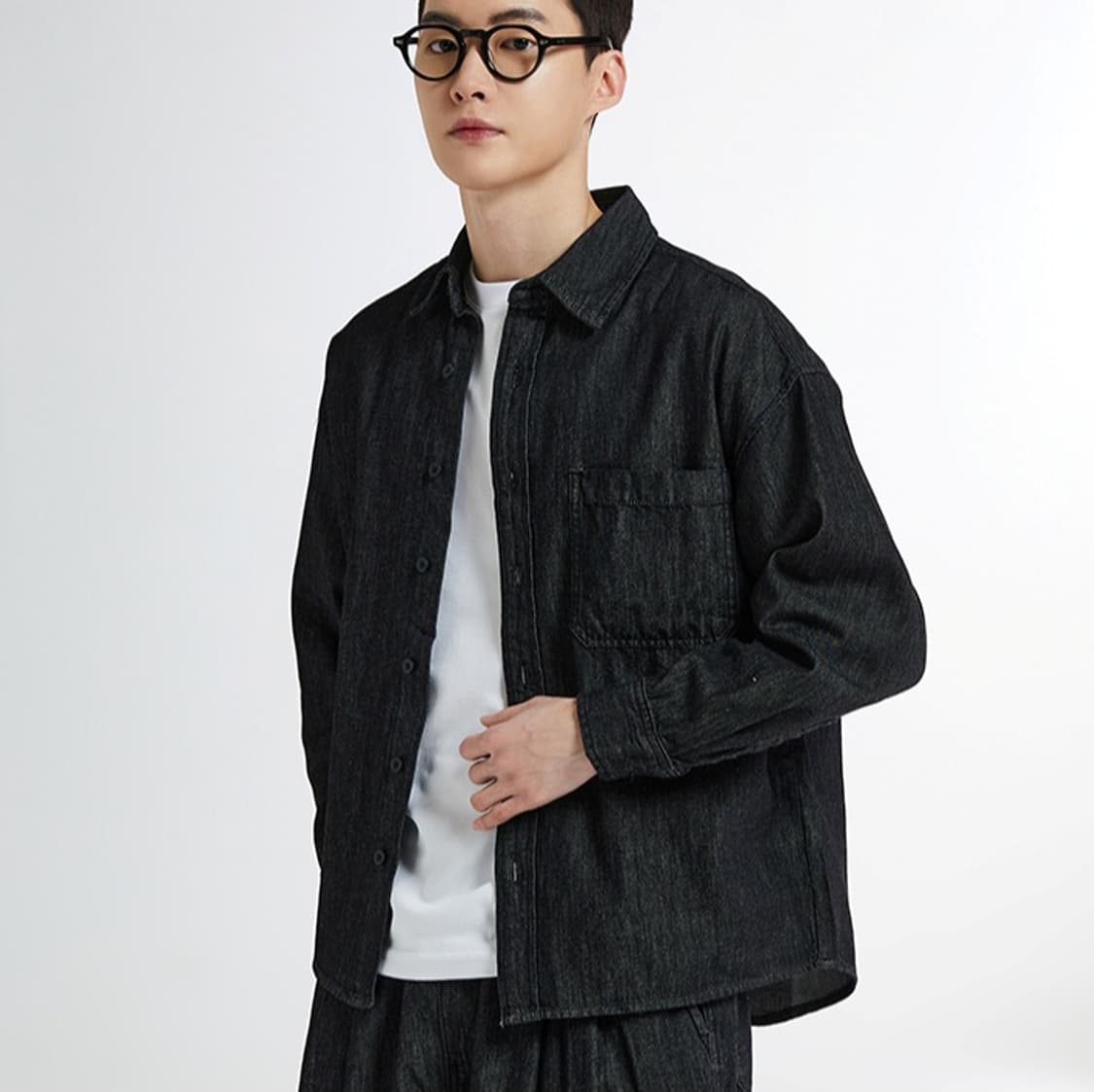 XL(약105)스파오 오버핏 데님 셔츠 긴팔 남방 블랙 데님 흑청 상품이미지2