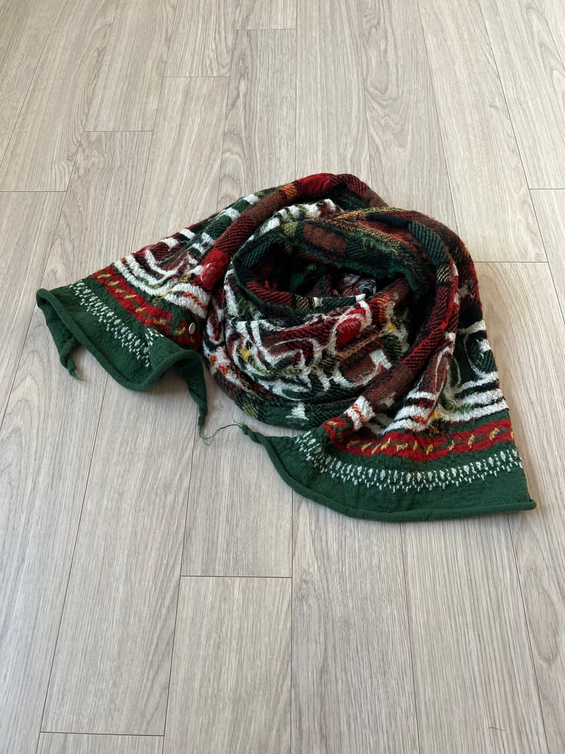 (새상품) 캐피탈 풀 렝스 울 타탄 아이누 머플러 그린 상품이미지1