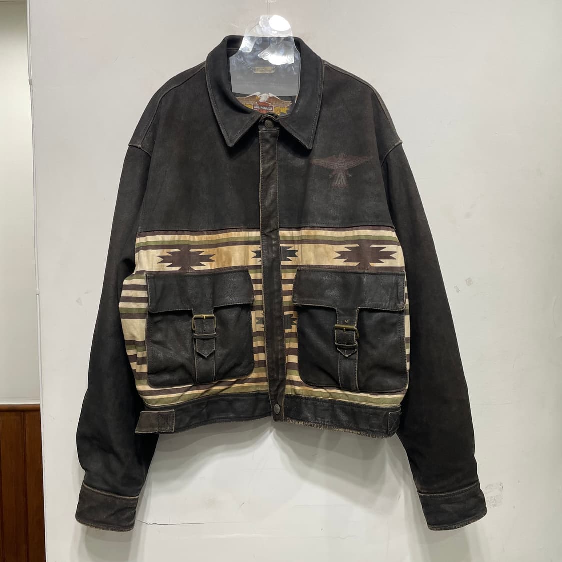 90s 할리 데이비슨 트라이벌 패턴 가죽자켓 상품이미지1