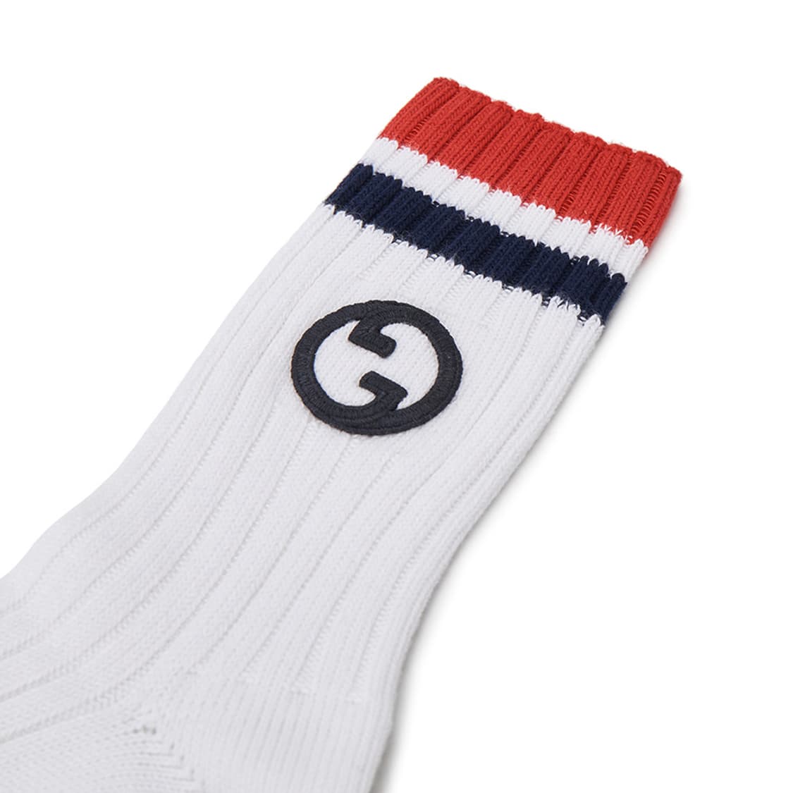 새상품 구찌 양말 인터로킹 자수 로고 삭스 화이트 네이비 레드 M 사이즈 상품이미지2