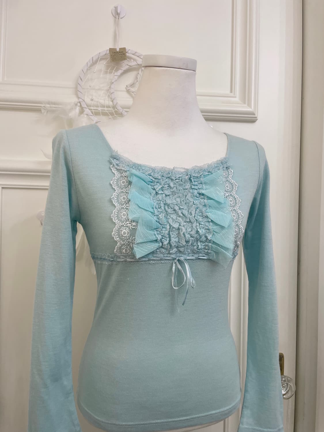 mint fairy lace bow slim top(size-M) 상품이미지5