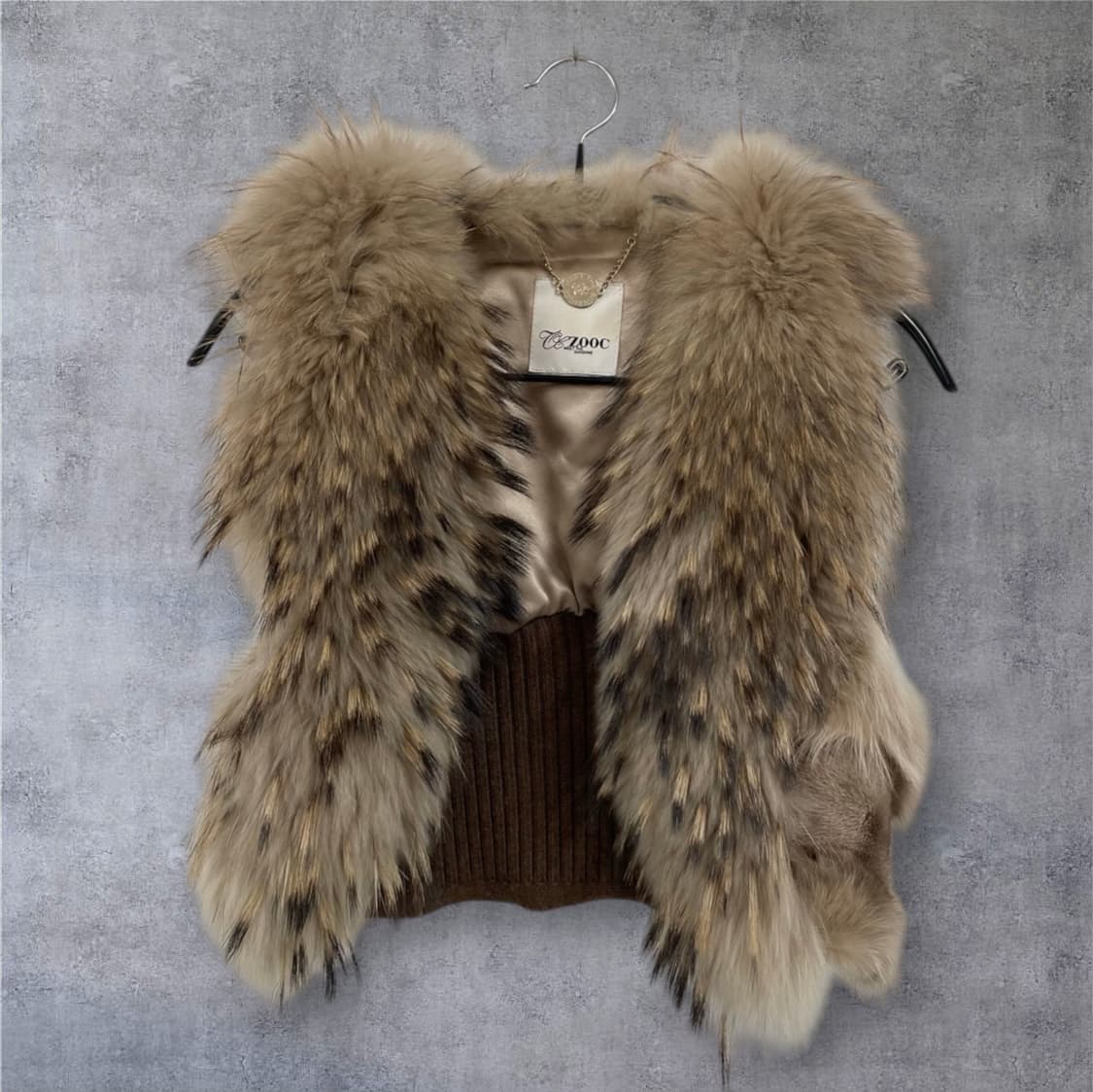 주크 Zooc 브라운 라쿤 폭스퍼 숏 베스트 조끼 M 상품이미지9