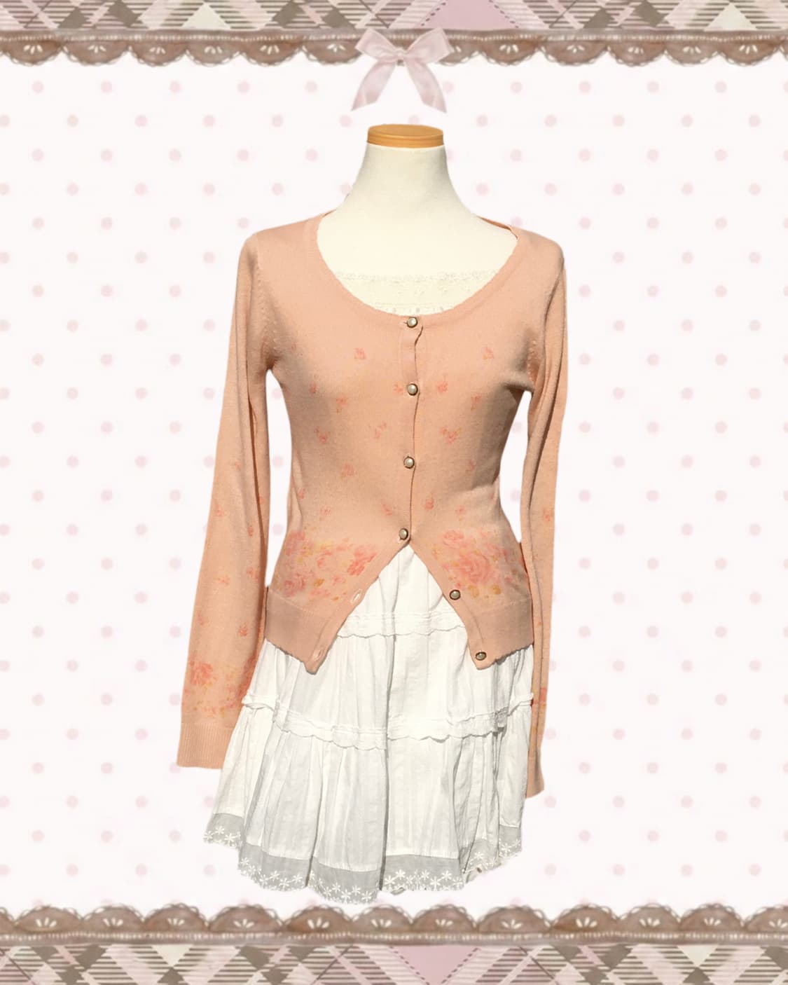 로디스포토 플로럴 진주 핑크 가디건 상품이미지2