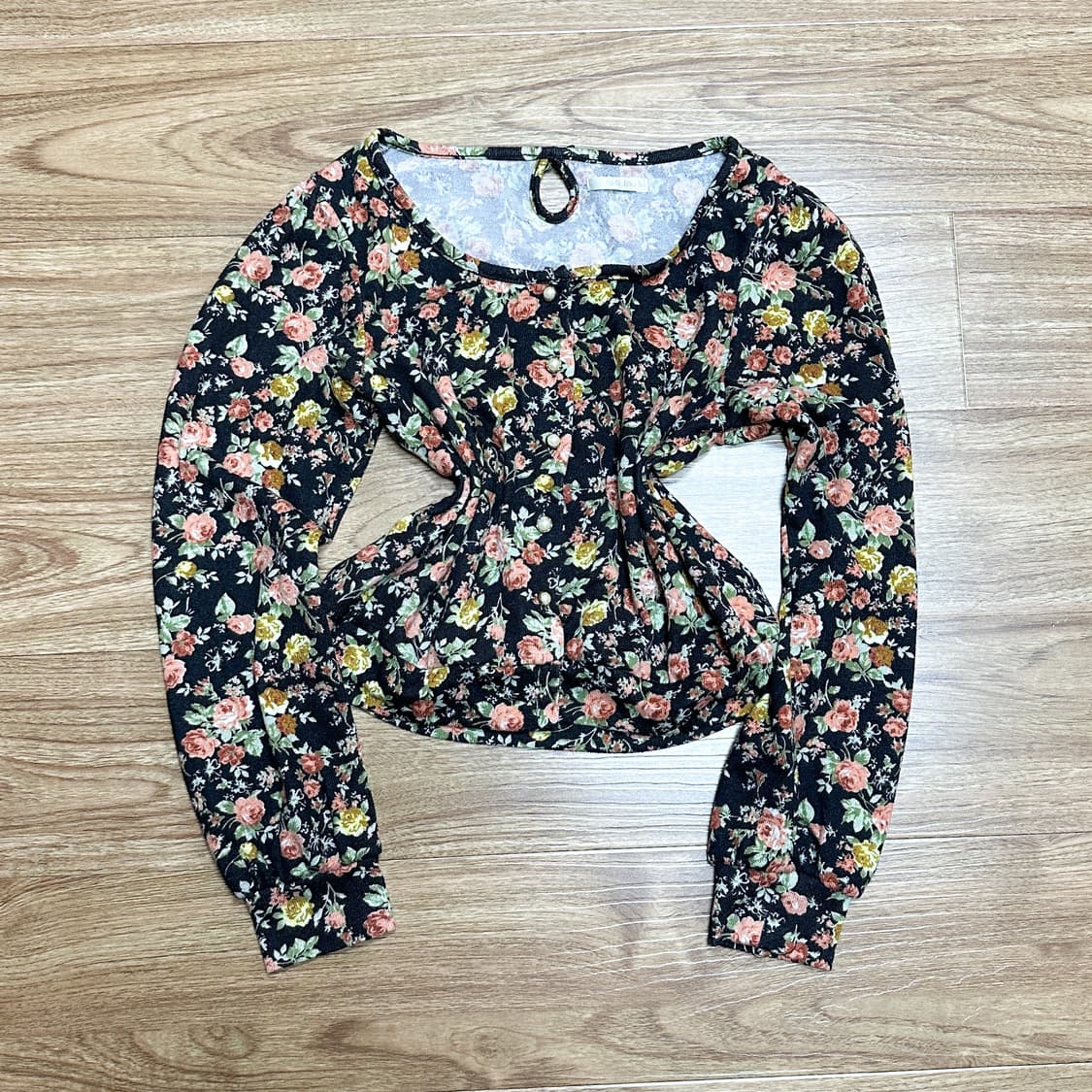 빈티지 플라워 리본 니트 가디건 히메갸루 로걀 라떼 히메카지 리즈리사깔 상품이미지1