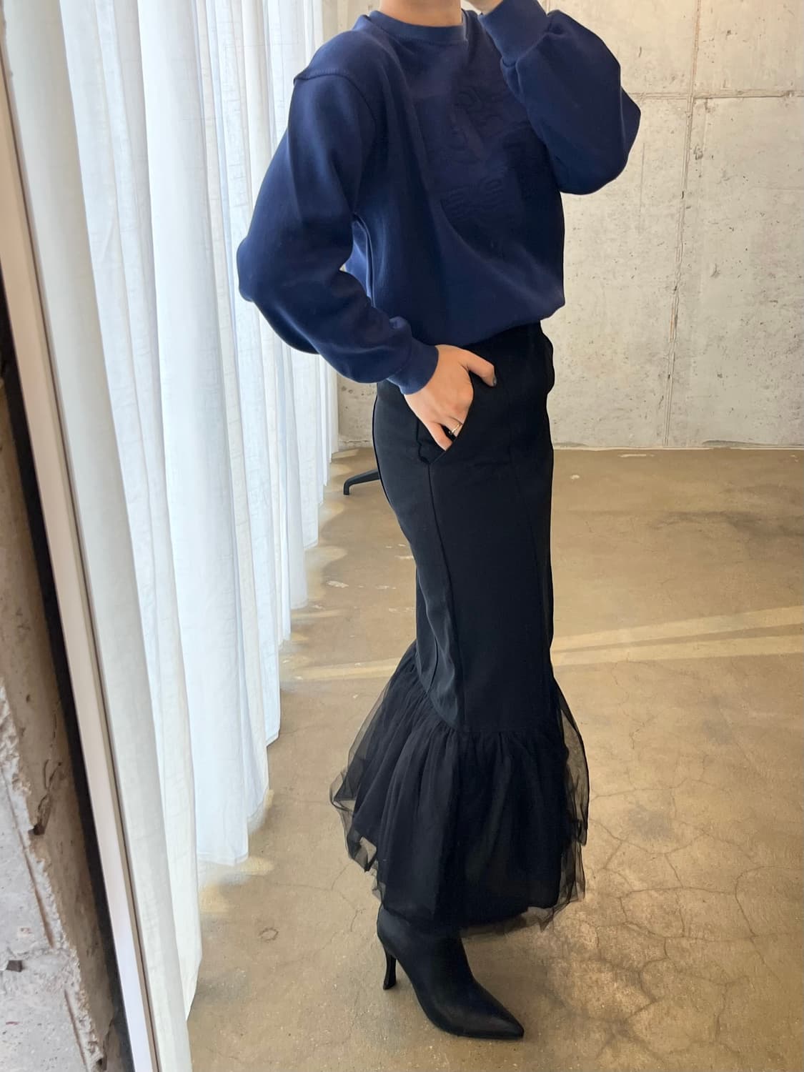 튤 코튼 롱 스커트 블랙 상품이미지1