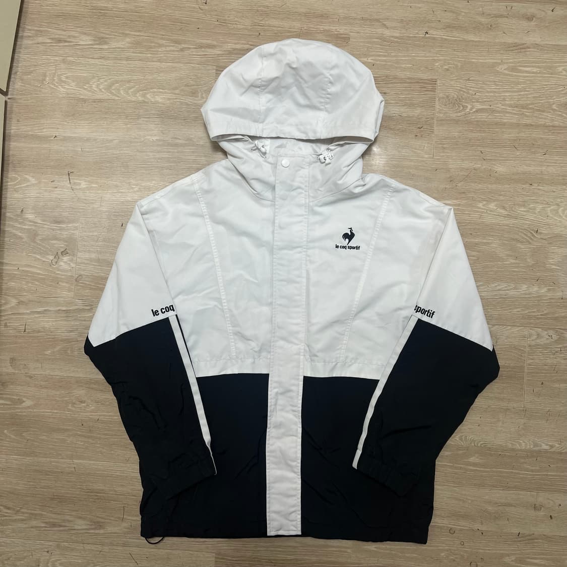 르꼬끄 블록 배색 바람막이 후드자켓 [화이트/블랙] S/90 상품이미지1