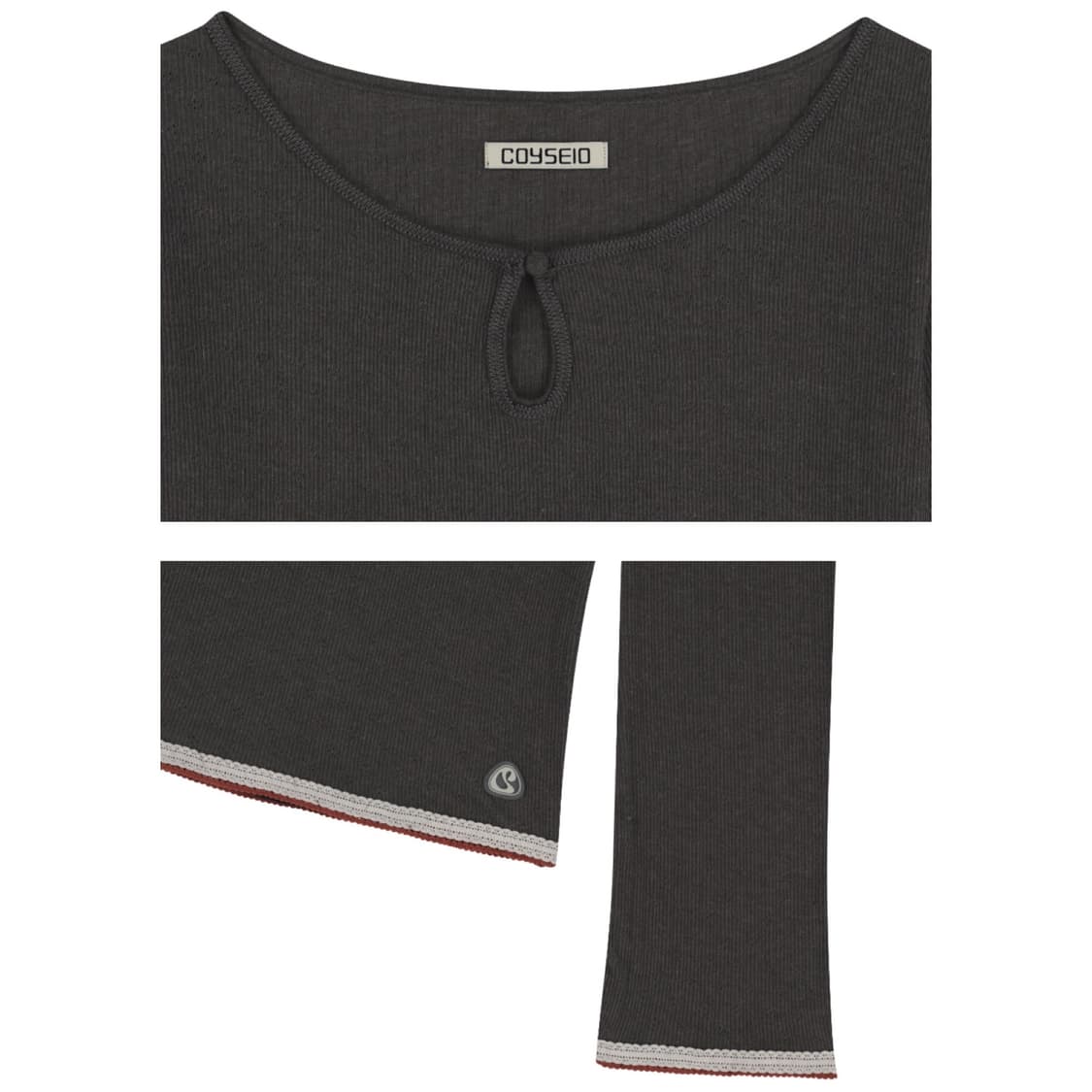 코이세이오 아일렛 레이스 롱슬리브 애쉬브라운 긴팔 티셔츠 상품이미지9