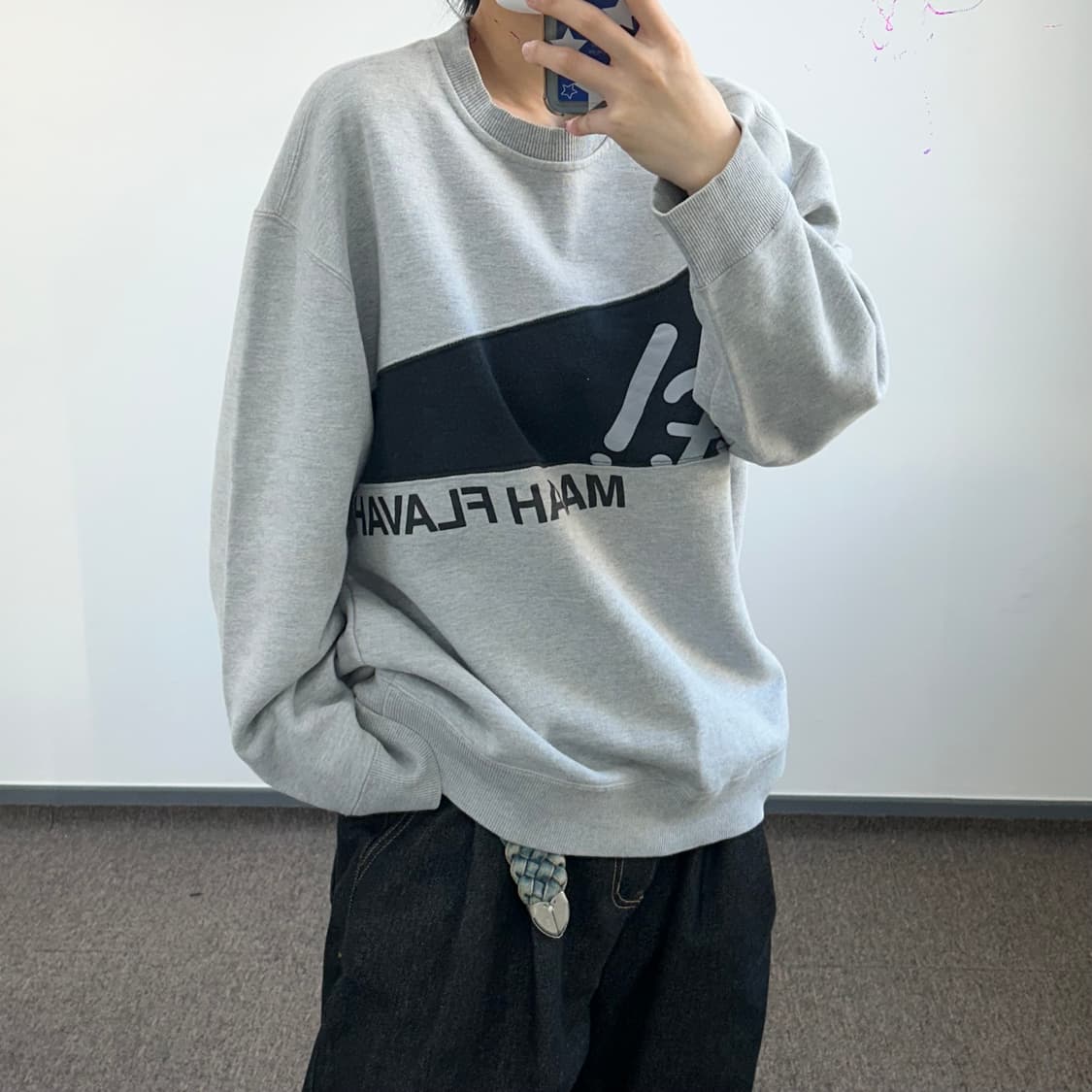 Mf.! 마자플라자 블랙 배색 그레이 맨투맨 상품이미지2