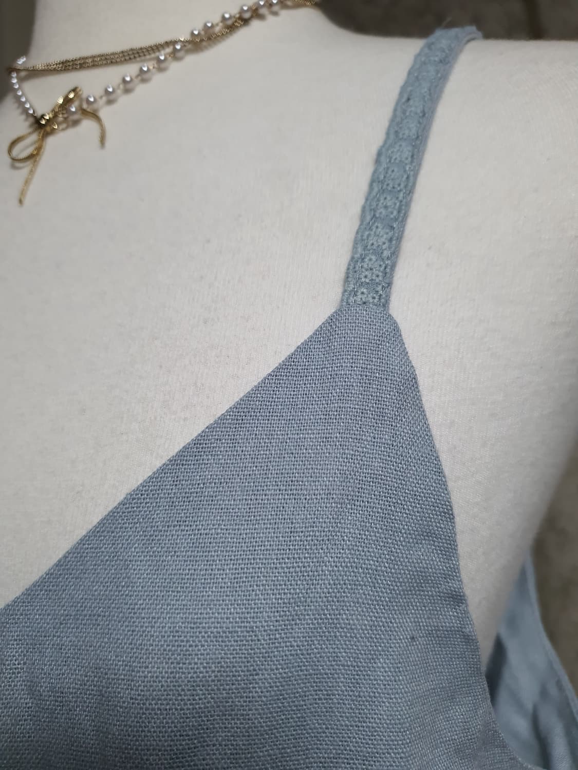 [빈티지] 면 끈 롱 원피스 하늘색+아이보리 2벌 일괄 상품이미지6