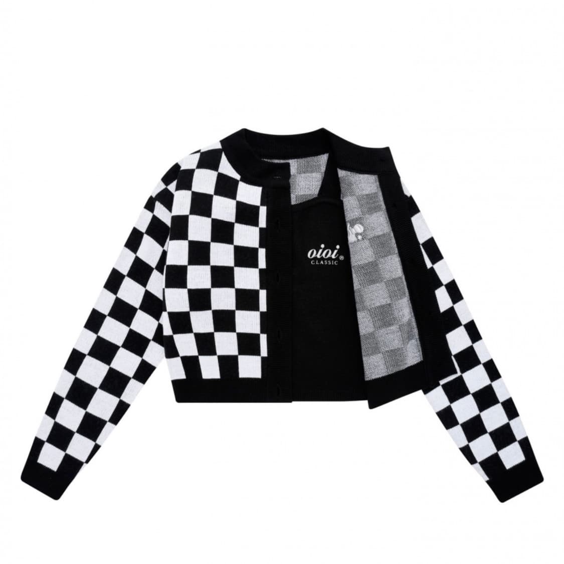 오아이오아이 KNIT CROP CARDIGAN SETUP_check 상품이미지1