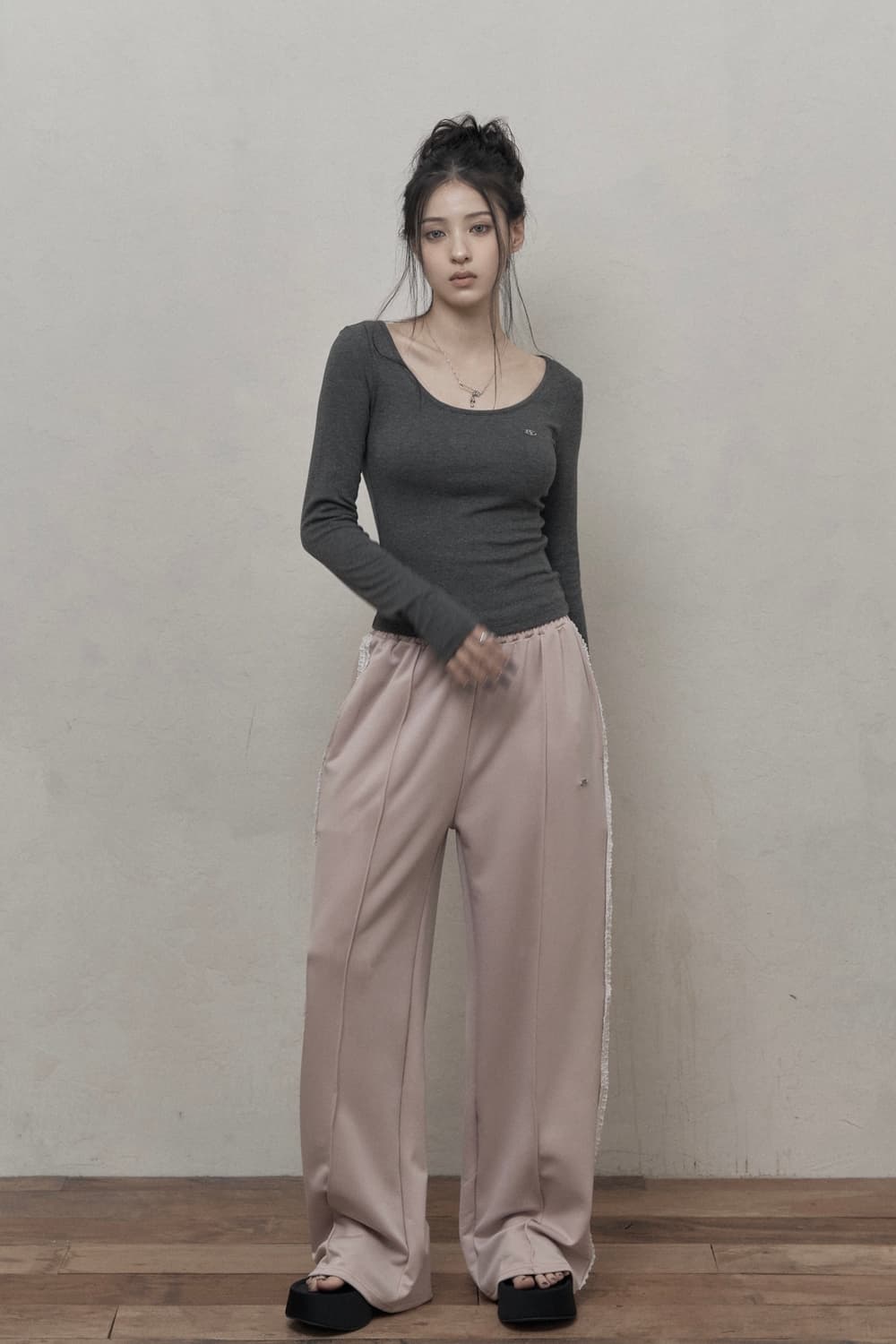 카키포인트 레이스 트랙 팬츠 핑크 상품이미지3