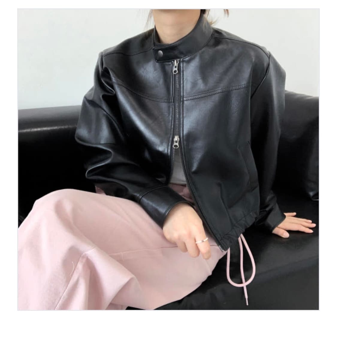 블랙 스탠드 헨리넥 래더 자켓 상품이미지8