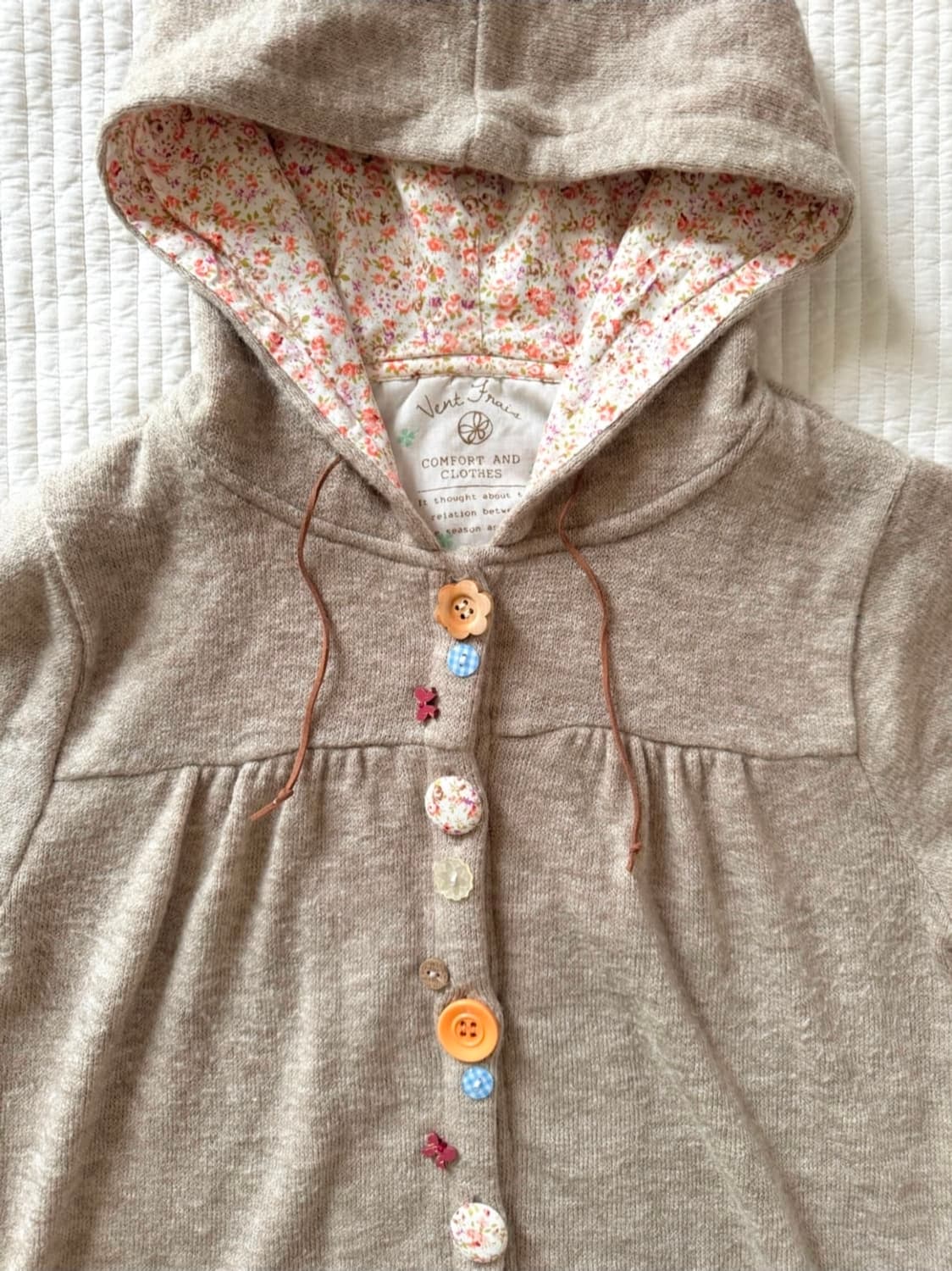 단추 잔꽃 베이지 포켓 후드집업 가디건 모리걸 너드 니혼진 상품이미지3