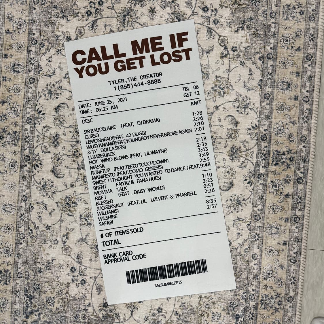 타일러 더 크리에이터 CALL ME IF YOU GET LOST 러그 상품이미지1