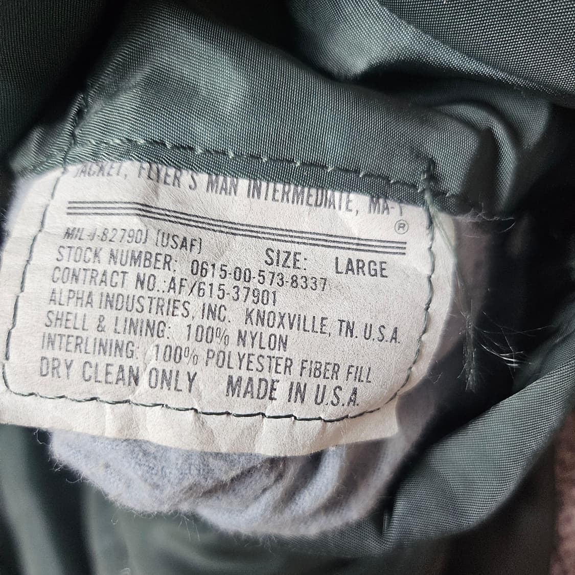 알파인더스트리 ma-1  made in usa L사이즈 민수용 복각 상품이미지6